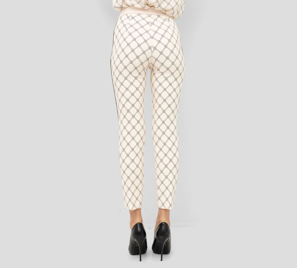 Elisabetta Franchi - PANTALON BEIGE CON PATRON DE LOGO NEGRO