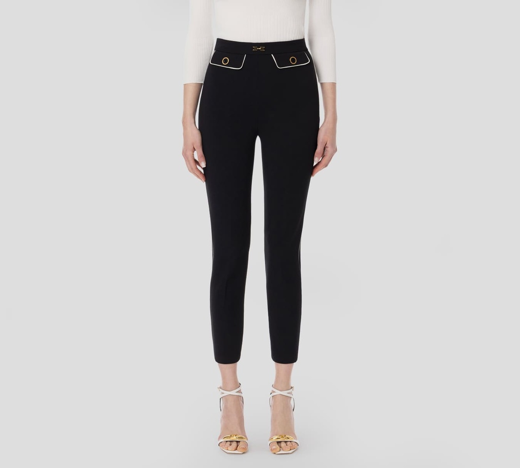 Elisabetta Franchi - PANTALON NEGRO CON BORDES BLANCOS Y BOLSILLOS FRONTALES