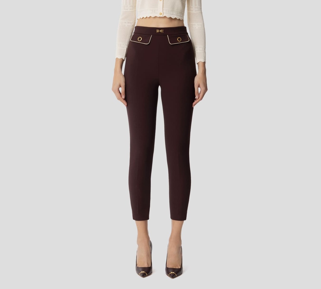Elisabetta Franchi - PANTALON MARRON CON BORDES BLANCOS Y BOLSILLOS FRONTALES