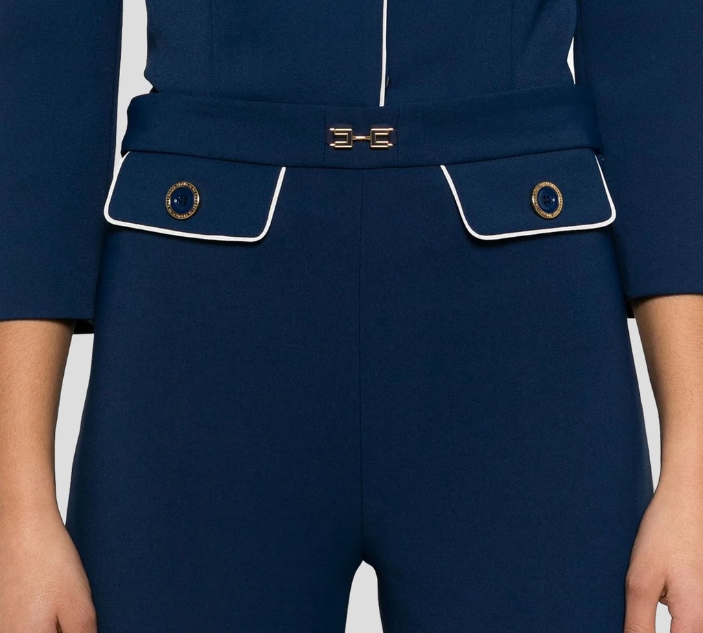 Elisabetta Franchi - PANTALON AZUL CON BORDES BLANCOS Y BOLSILLOS FRONTALES