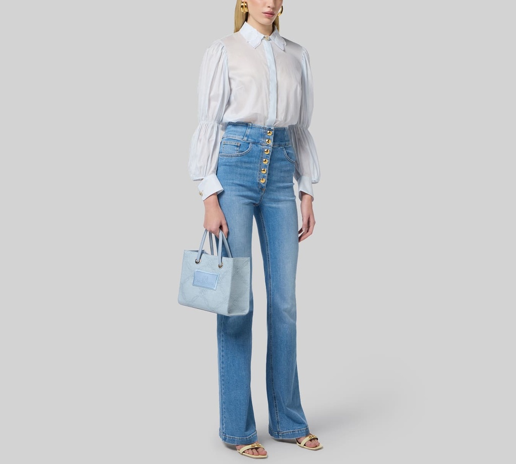 Elisabetta Franchi - BLUE JEANS CLARO DE BOTA ACAMPANADA