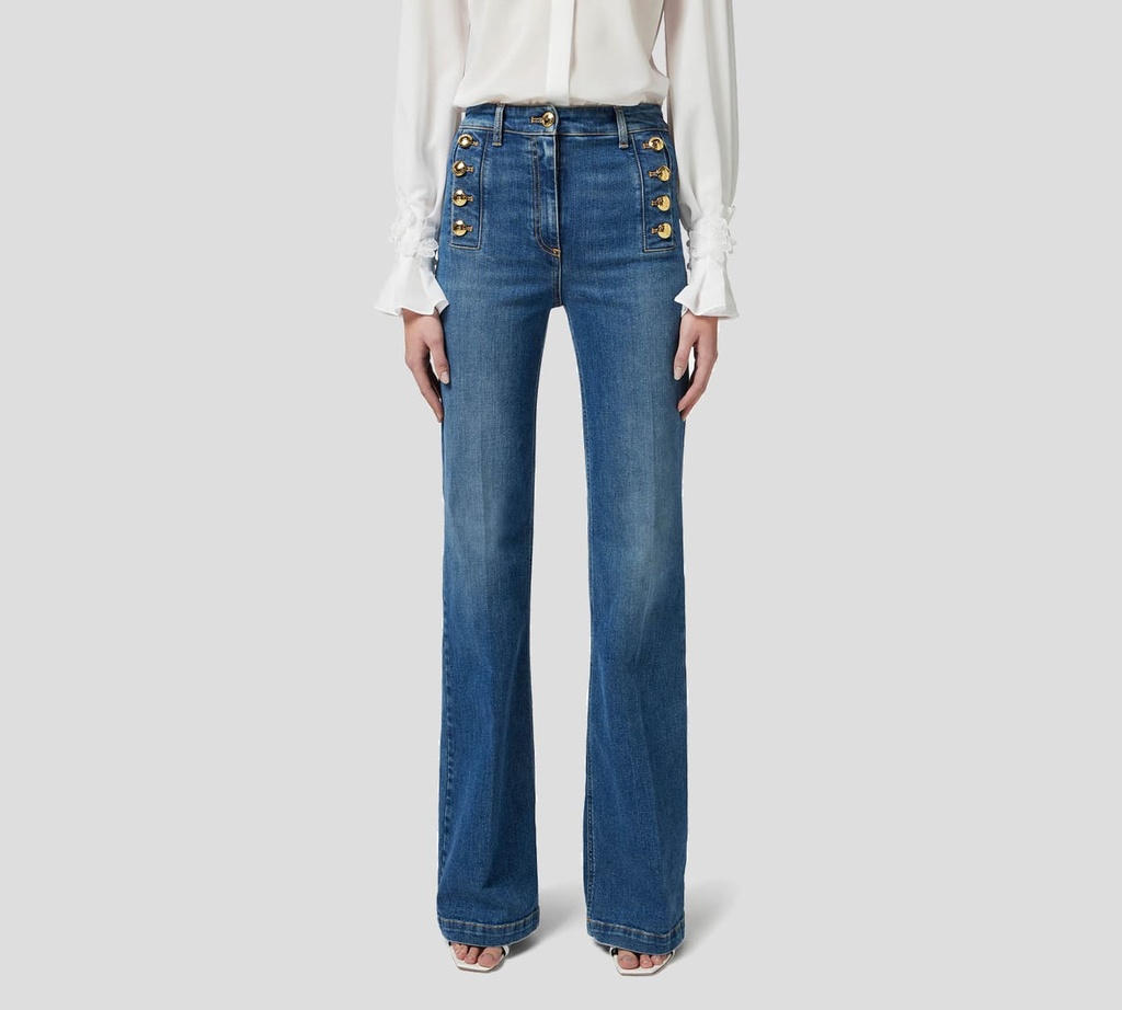 Elisabetta Franchi - BLUE JEANS DENIM DE BOTA ACAMPANADA