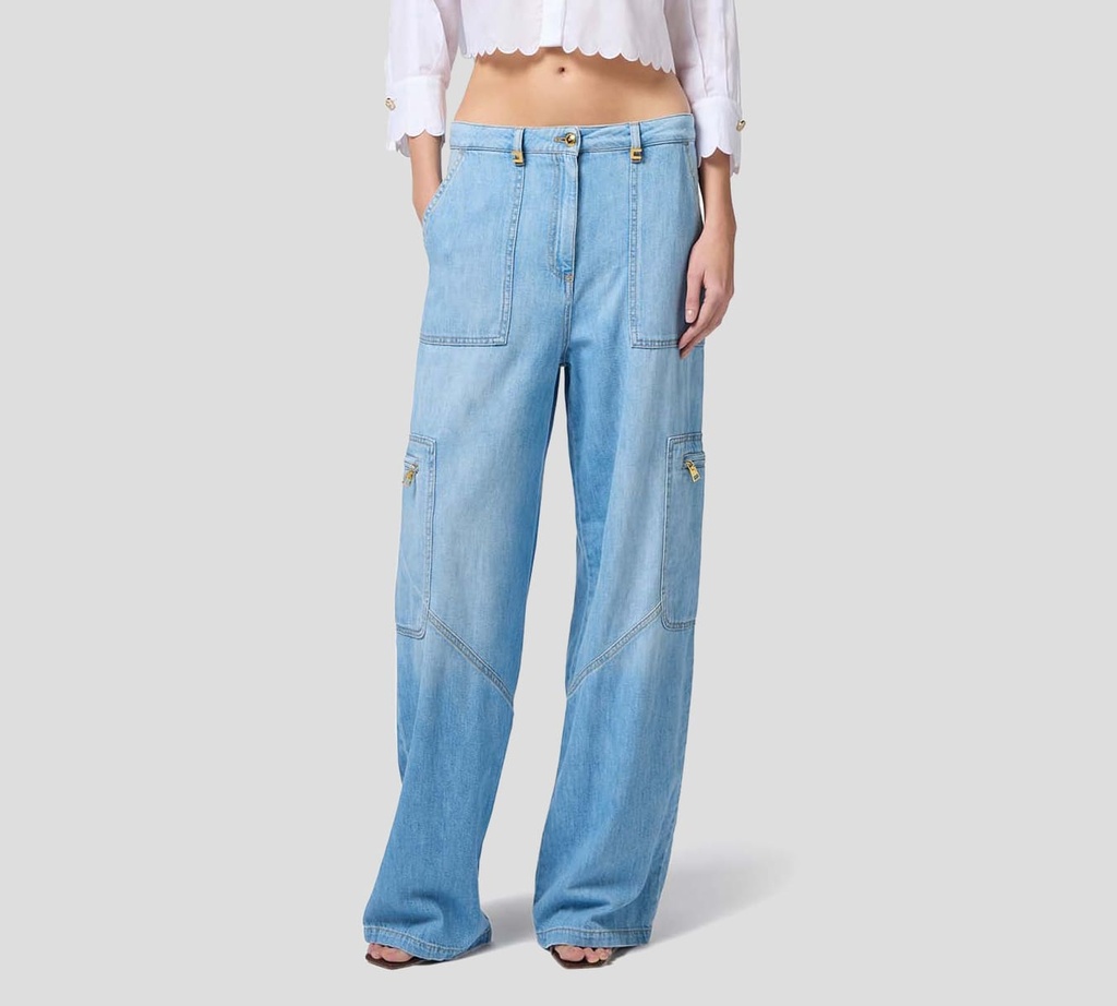 Elisabetta Franchi - JEAN CARGO CORTE RECTO Y ANCHO CON BOLSILLOS LATERALES