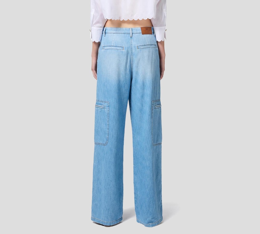 Elisabetta Franchi - JEAN CARGO CORTE RECTO Y ANCHO CON BOLSILLOS LATERALES