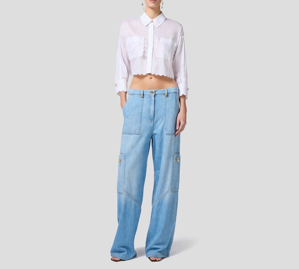 Elisabetta Franchi - JEAN CARGO CORTE RECTO Y ANCHO CON BOLSILLOS LATERALES