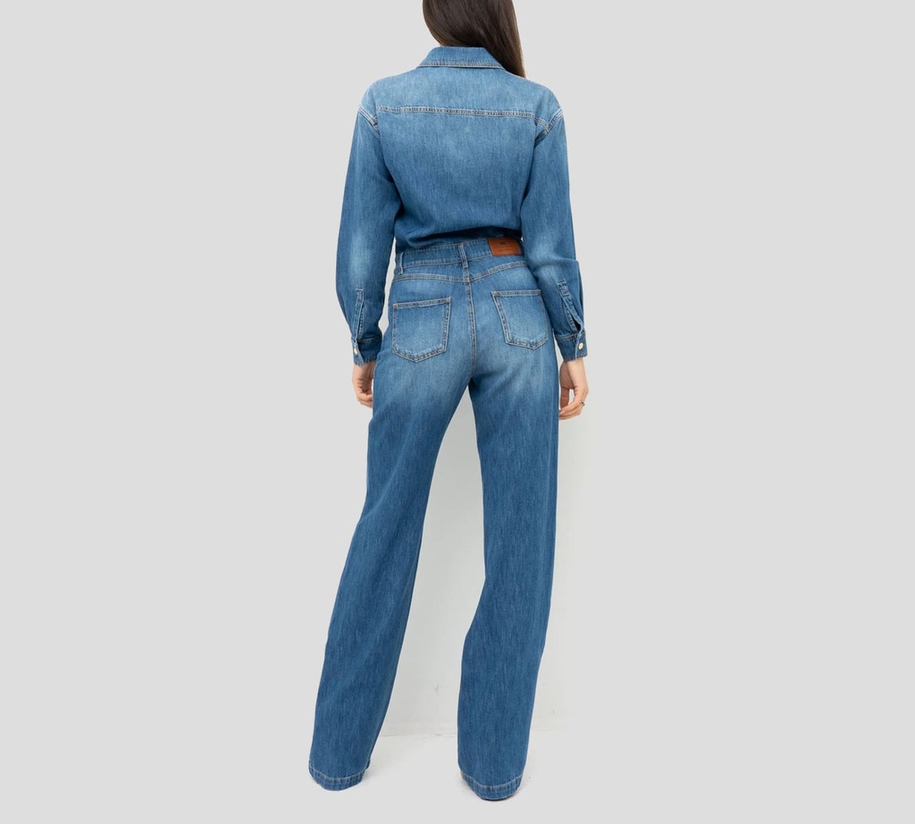Elisabetta Franchi - ENTERIZO MANGA LARGA DE JEAN CON BOTONES DORADOS