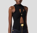 Elisabetta Franchi - BLUSA NEGRA SIN MANGAS Y BROCHE DORADO