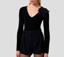 Elisabetta Franchi - BLUSA NEGRA MANGA LARGA CON FLOR EN EL CUELLO