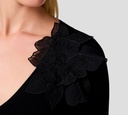 Elisabetta Franchi - BLUSA NEGRA MANGA LARGA CON FLOR EN EL CUELLO