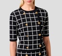 Elisabetta Franchi - BLUSA NEGRA CON PATRON DE LOGO BLANCO DESABROCHABLE