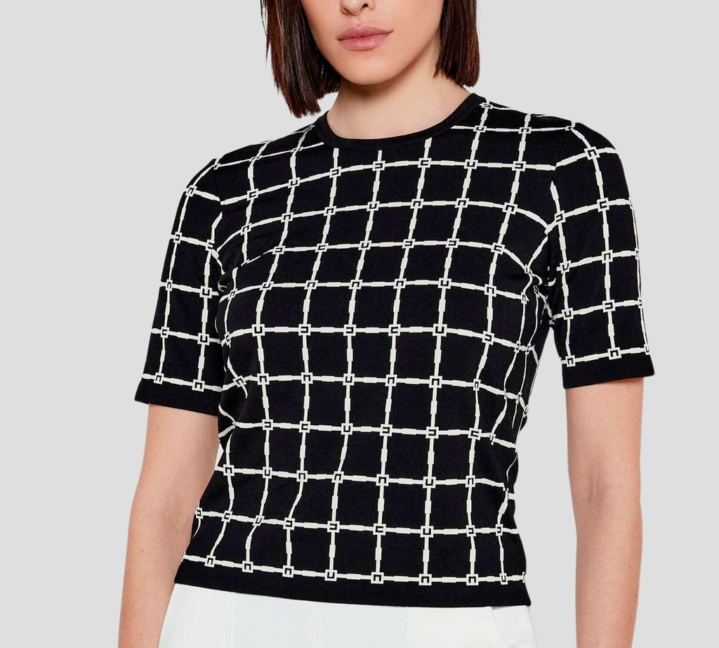 Elisabetta Franchi - BLUSA NEGRA CON PATRON DE LOGO BLANCO
