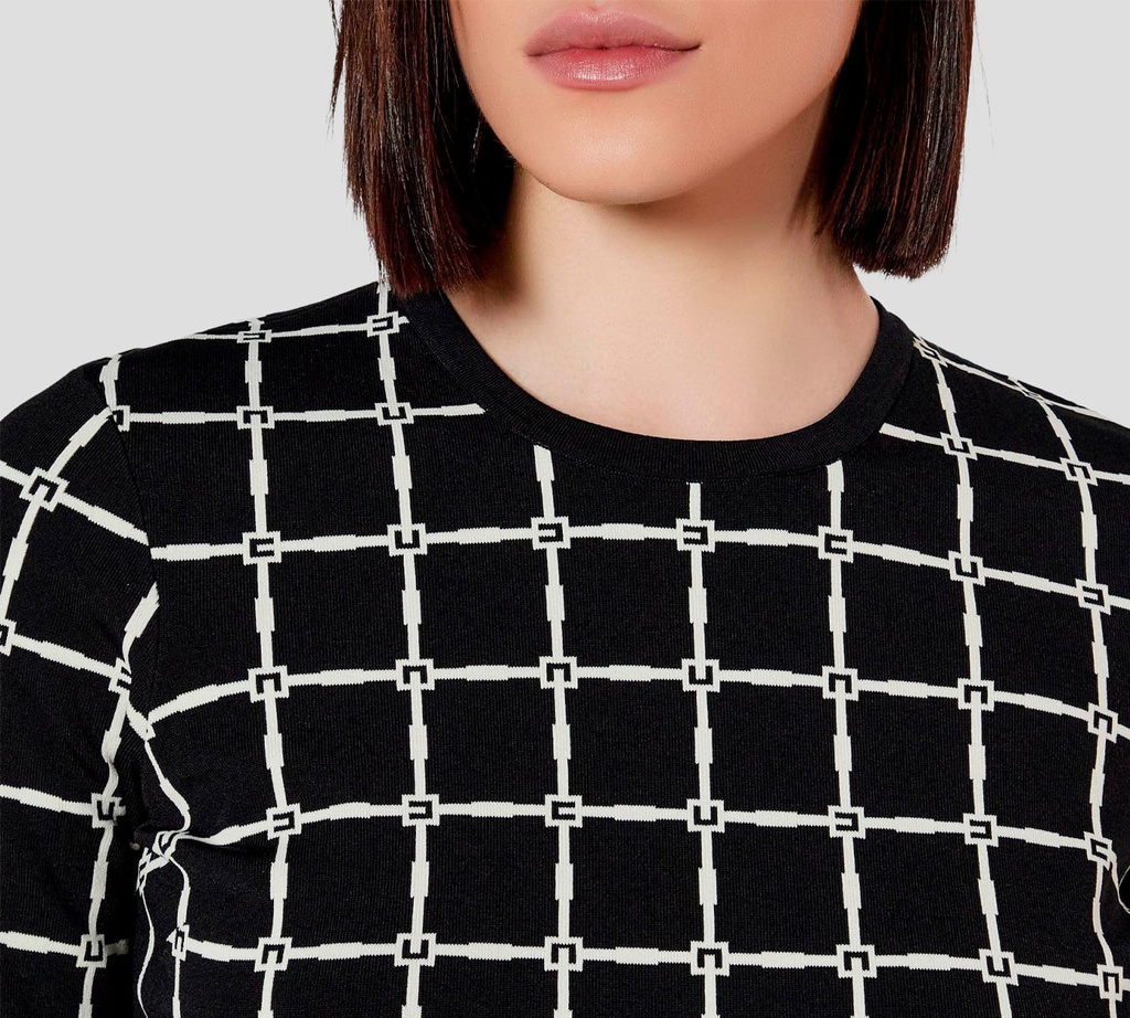 Elisabetta Franchi - BLUSA NEGRA CON PATRON DE LOGO BLANCO