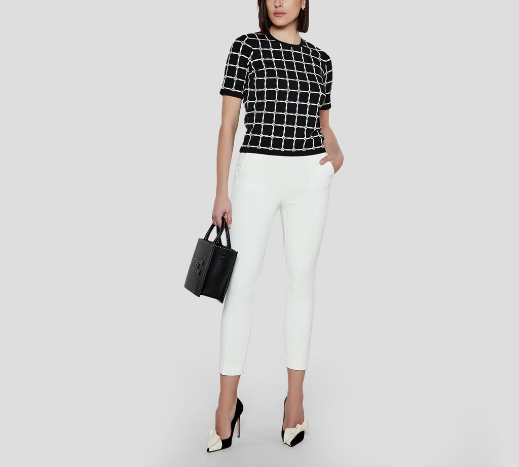 Elisabetta Franchi - BLUSA NEGRA CON PATRON DE LOGO BLANCO