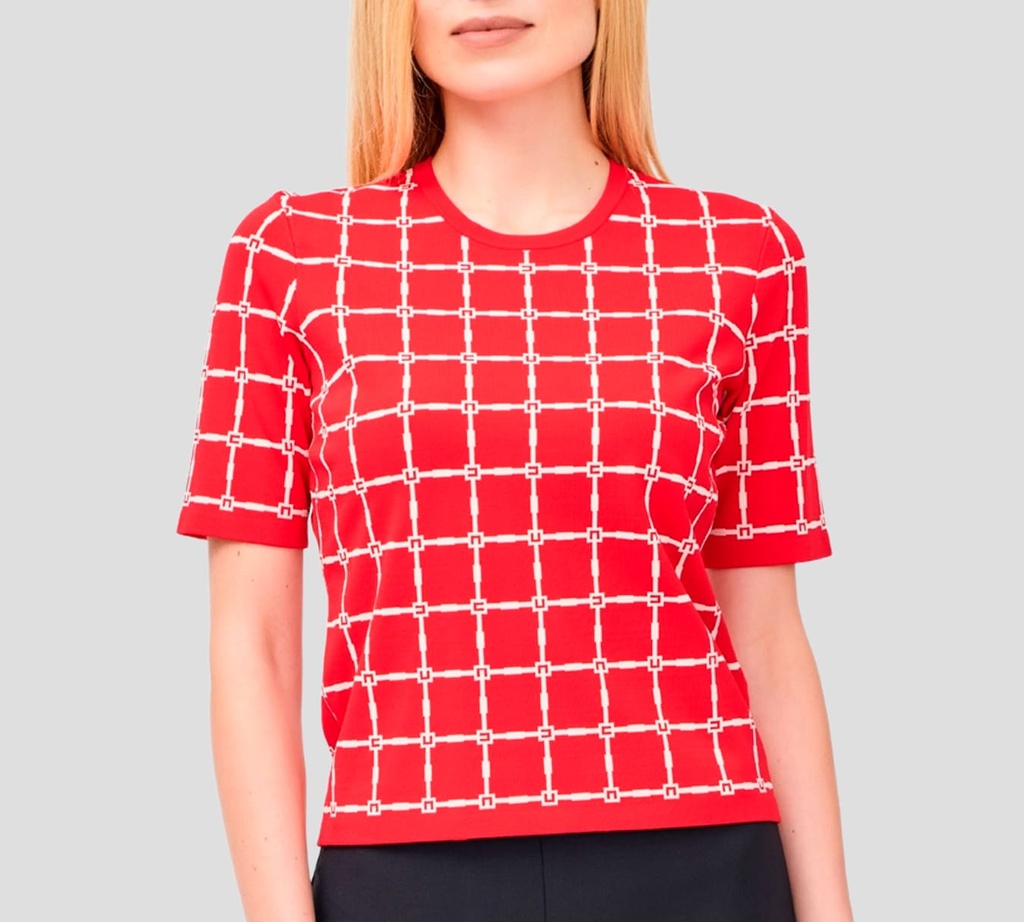 Elisabetta Franchi - BLUSA JACQUARD MANGA CORTA CON PATRÓN DE LOGO