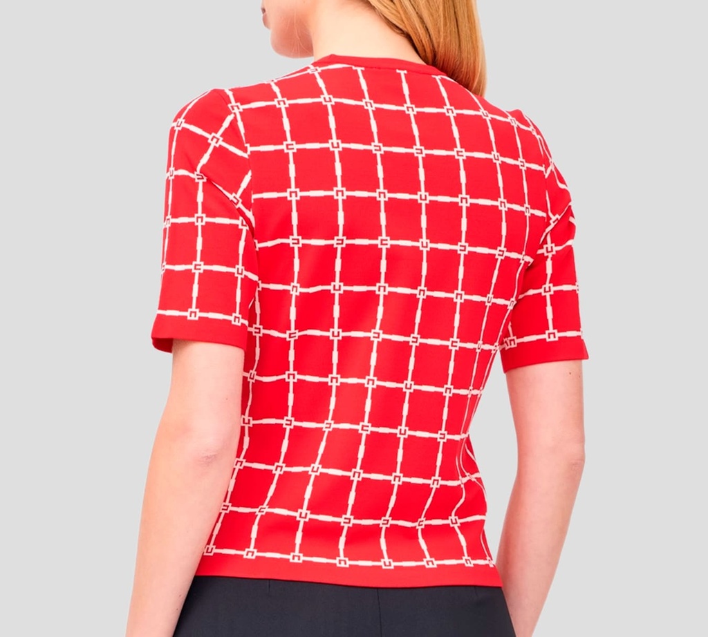 Elisabetta Franchi - BLUSA JACQUARD MANGA CORTA CON PATRÓN DE LOGO