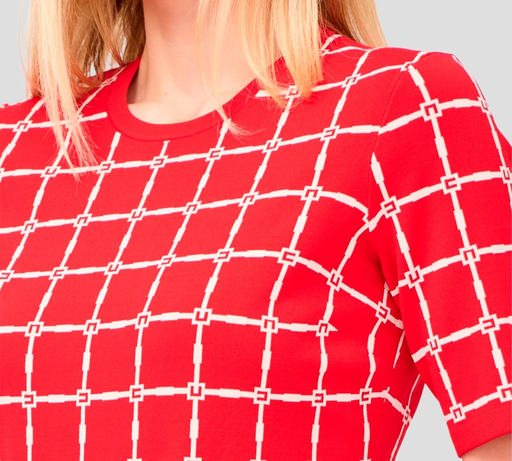 Elisabetta Franchi - BLUSA JACQUARD MANGA CORTA CON PATRÓN DE LOGO