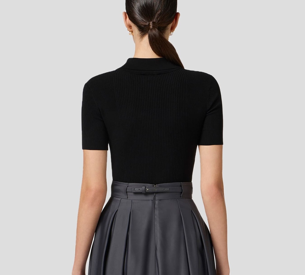 Elisabetta Franchi - BLUSA NEGRA CON CUELLO Y TELA ACANALADA