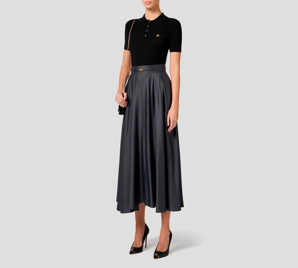 Elisabetta Franchi - BLUSA NEGRA CON CUELLO Y TELA ACANALADA