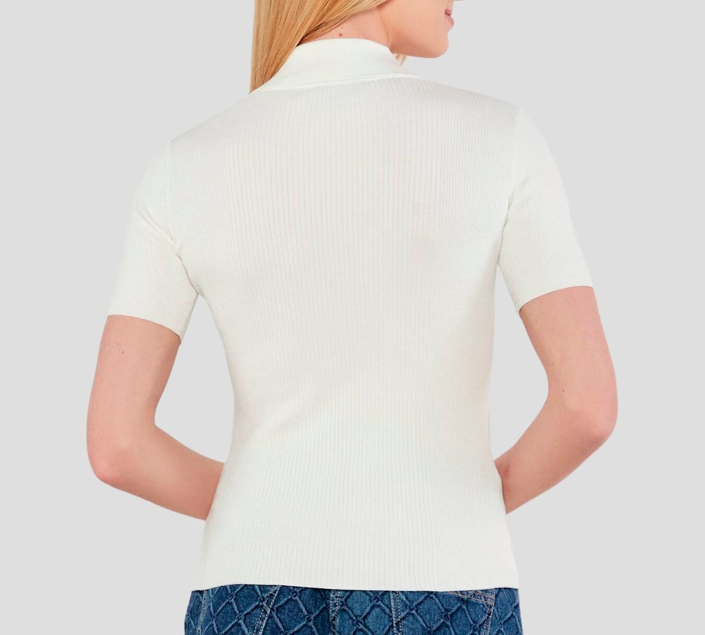 Elisabetta Franchi - BLUSA BLANCA CON CUELLO Y TELA ACANALADA