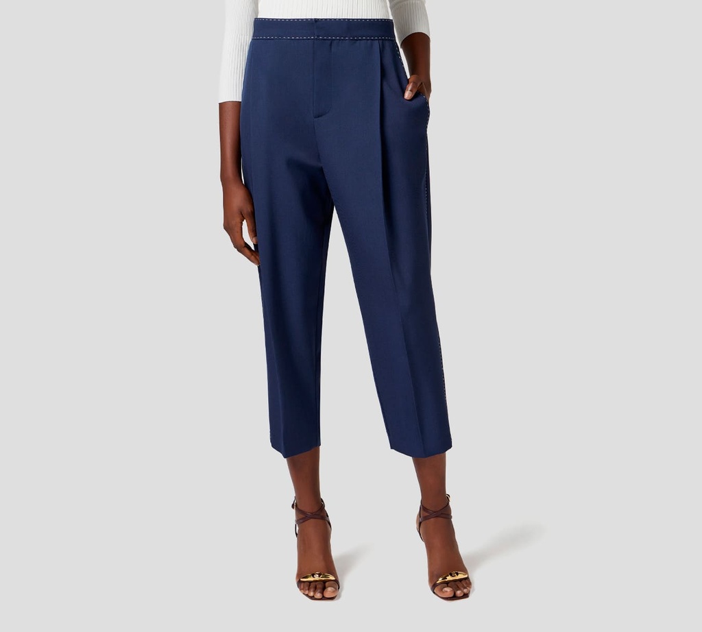 Elisabetta Franchi - PANTALON CORTO AZUL CON COSTURAS BLANCAS