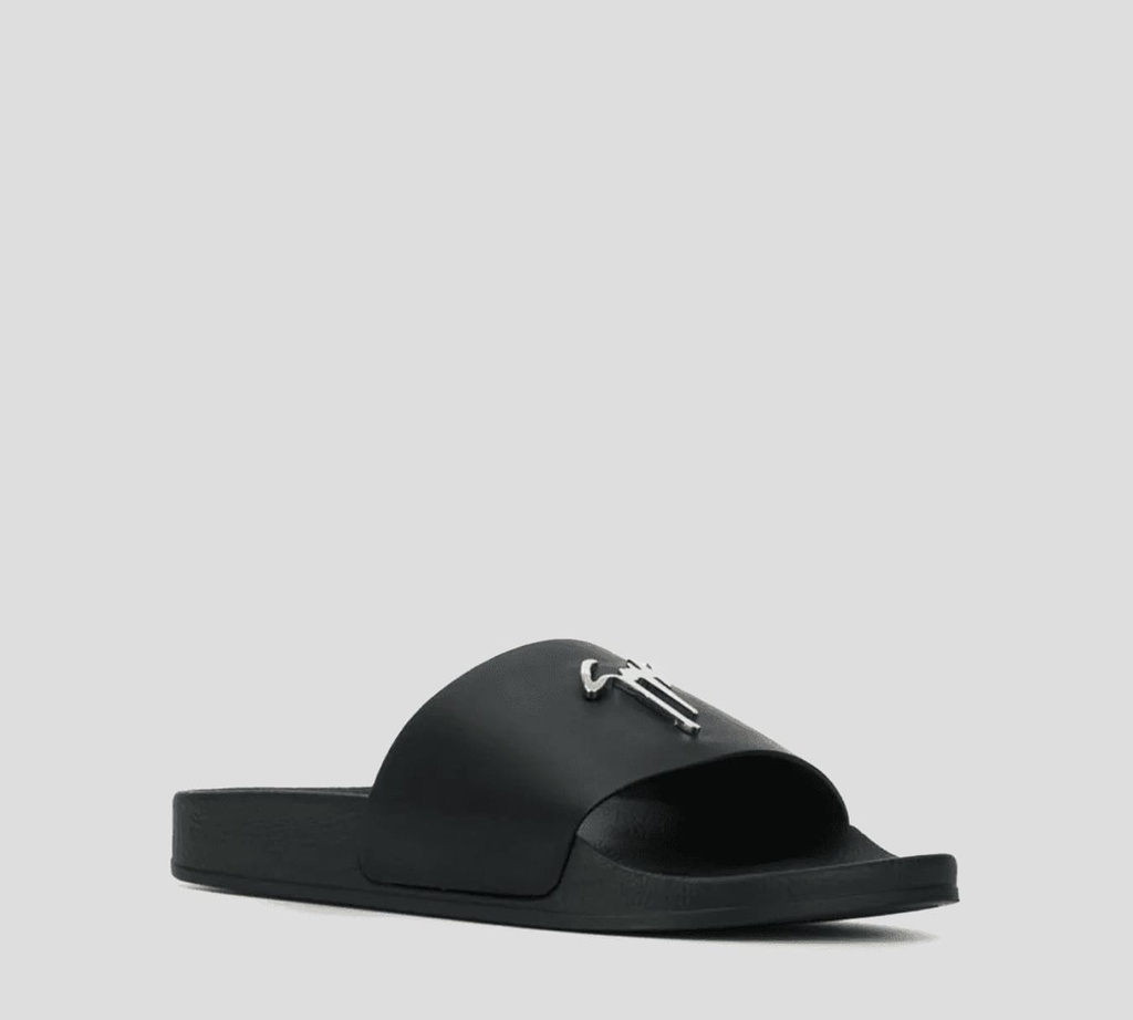Giuseppe Zanotti - SANDALIA NEGRA CON LOGO/PLATA