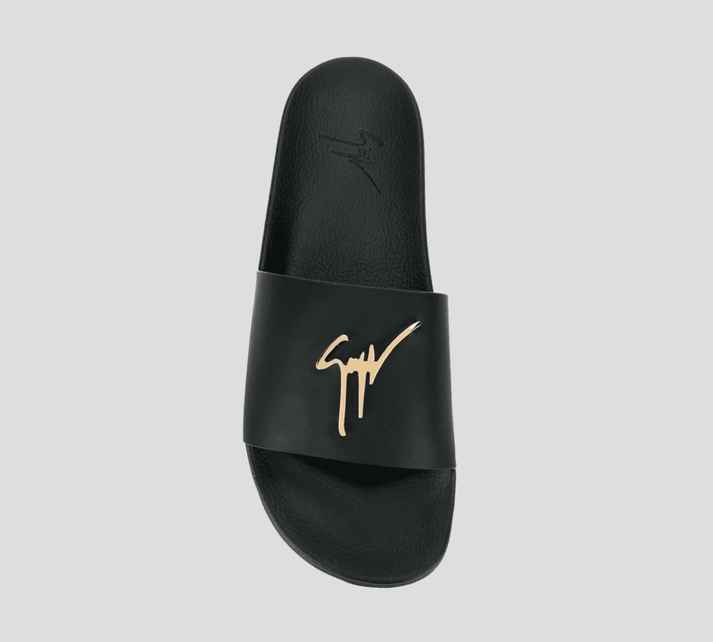 Giuseppe Zanotti - SANDALIA NEGRA CON LOGO/PLATA