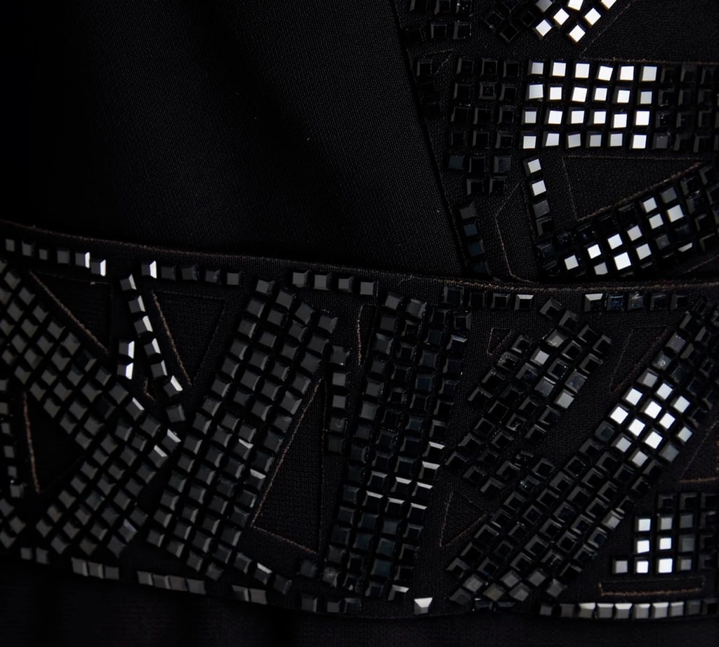 Elie Saab - VESTIDO MIDI NEGRO EN CREPE CON DETALLES BRILLANTES
