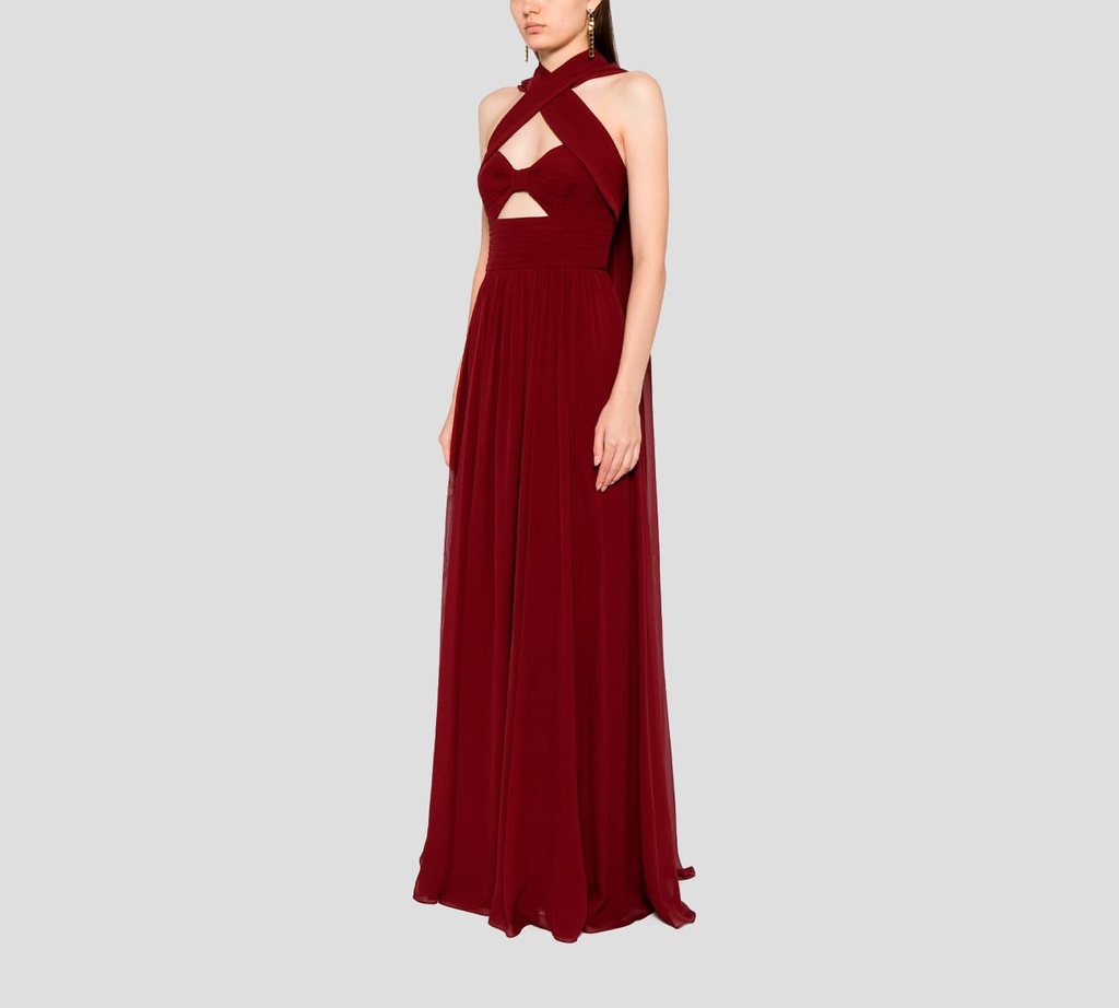 Elie Saab - VESTIDO LARGO DE SEDA, RUBY INTENSO