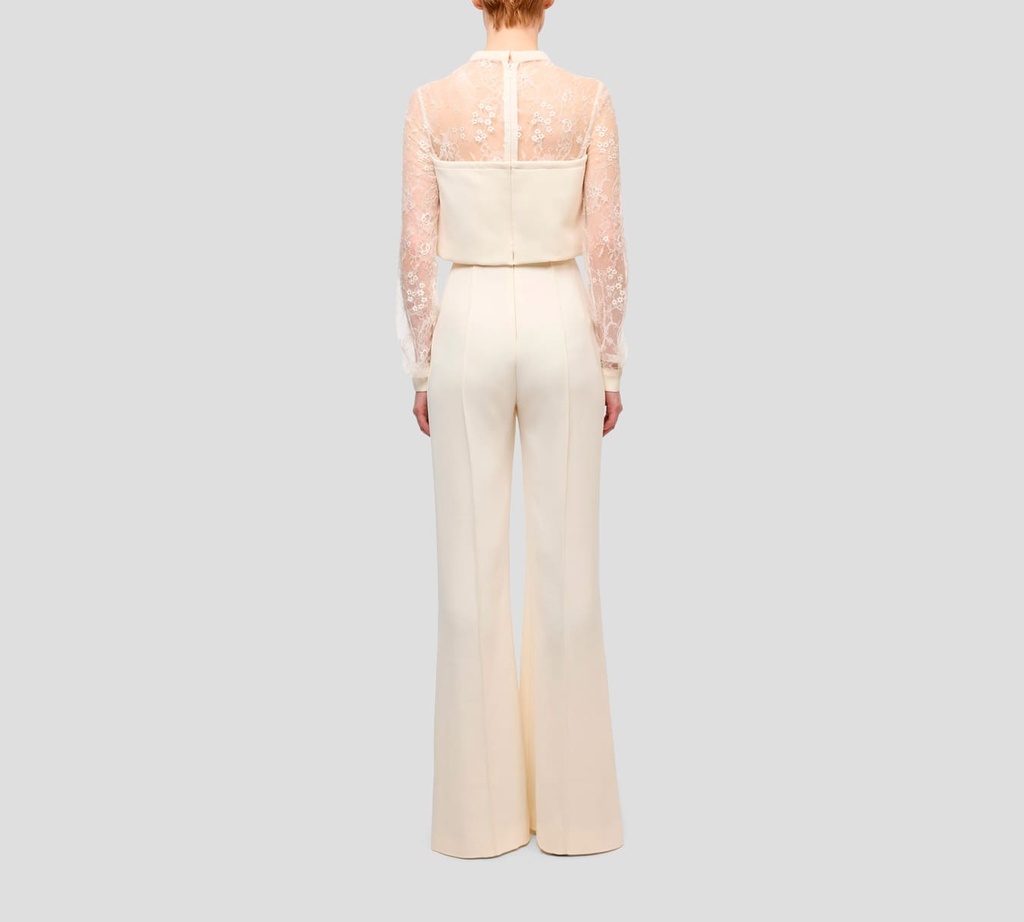 Elie Saab - ENTERIZO DE CREPE BLANNCO CON ENCAJE