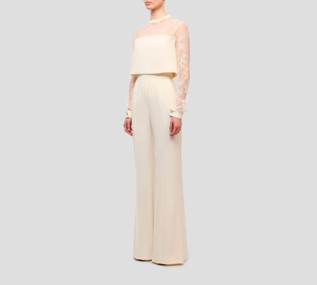 Elie Saab - ENTERIZO DE CREPE BLANNCO CON ENCAJE