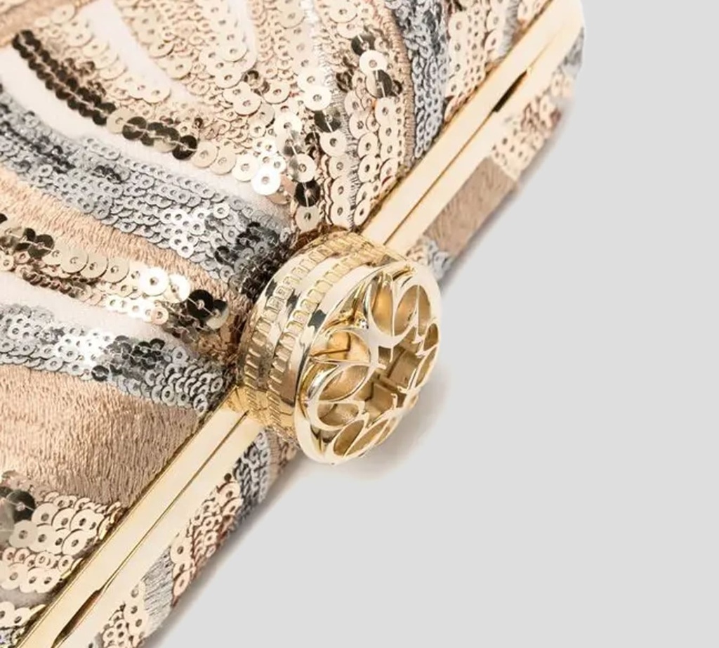 Elie Saab - CARTERA ESTILO SOBRE DORADA, DE TUL Y LENTEJUELAS