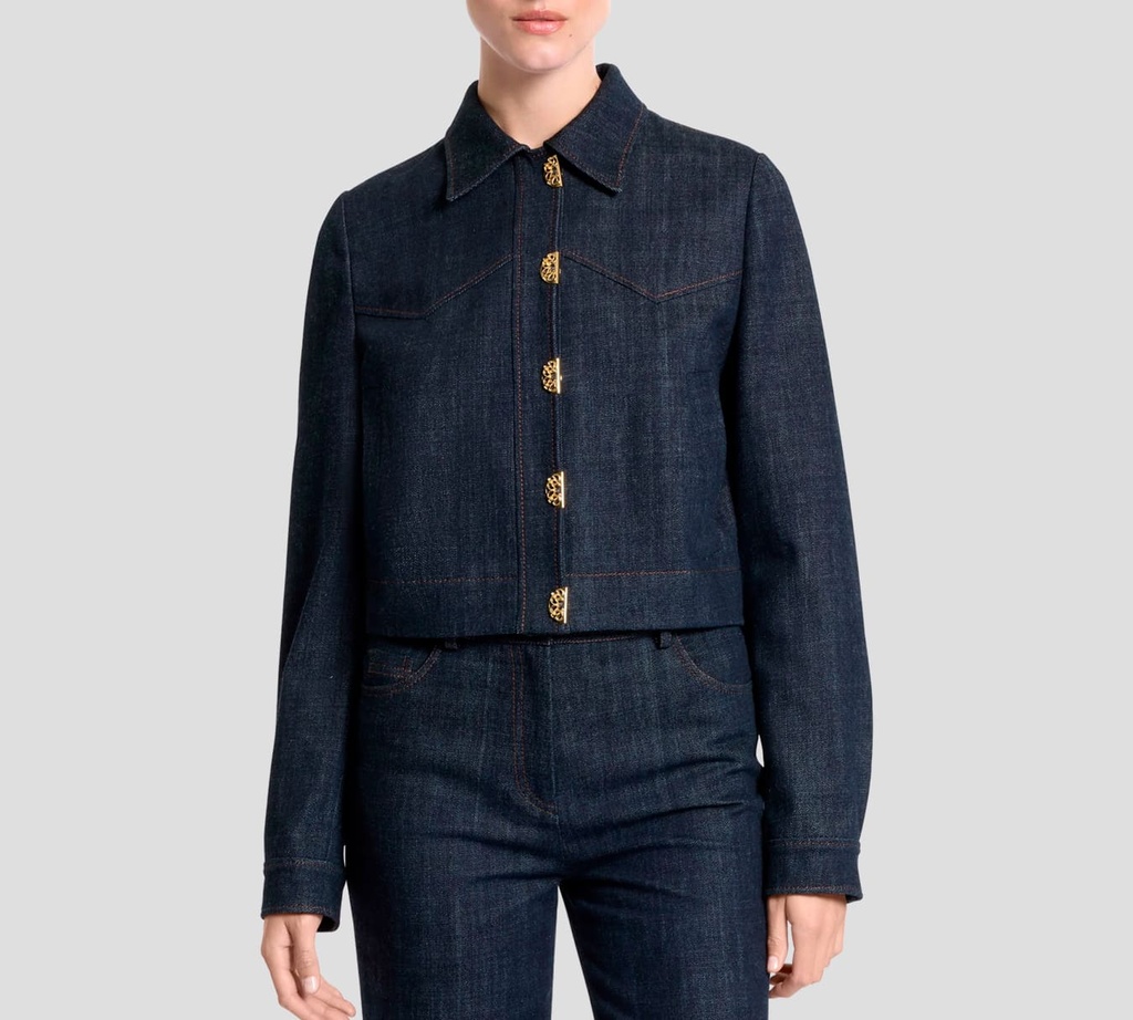 Elie Saab - CHAQUETA DE JEANS DENIM CON BROCHES DORADOS
