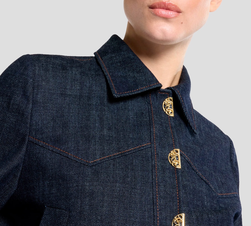 Elie Saab - CHAQUETA DE JEANS DENIM CON BROCHES DORADOS