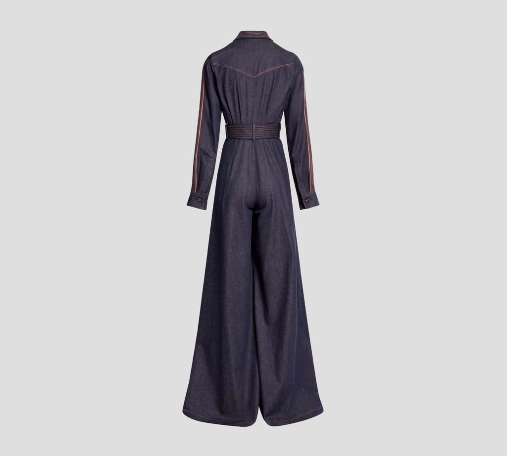Elie Saab - ENTERIZO DE JEANS CON DETALLES EN BRONCE