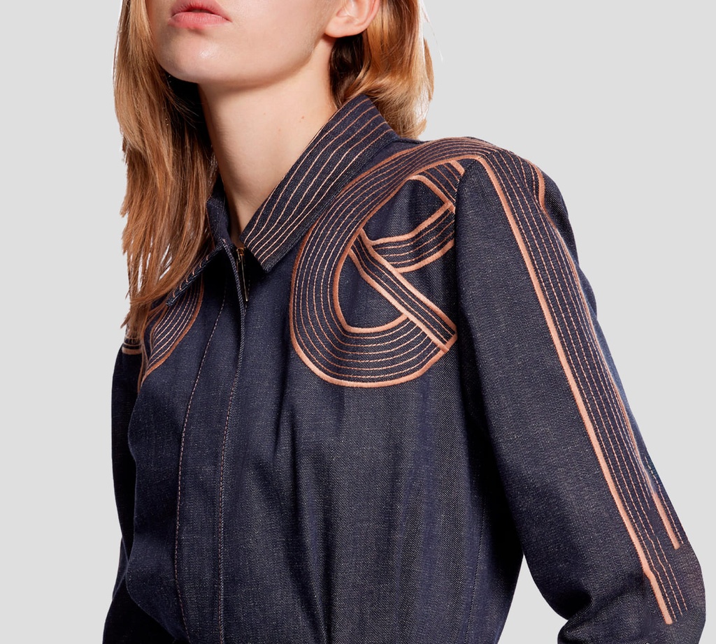 Elie Saab - ENTERIZO DE JEANS CON DETALLES EN BRONCE