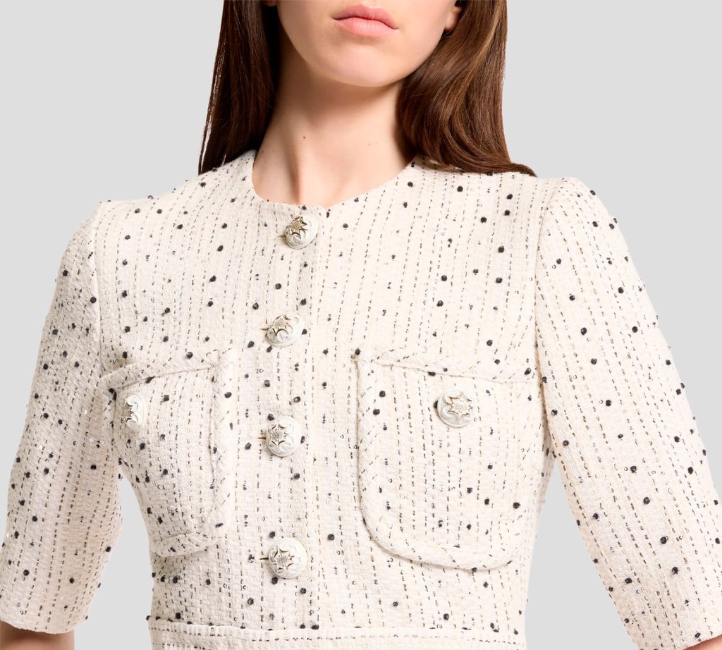 Elie Saab - VESTIDO OFF WHITE CON NEGRO Y BOLSILLOS