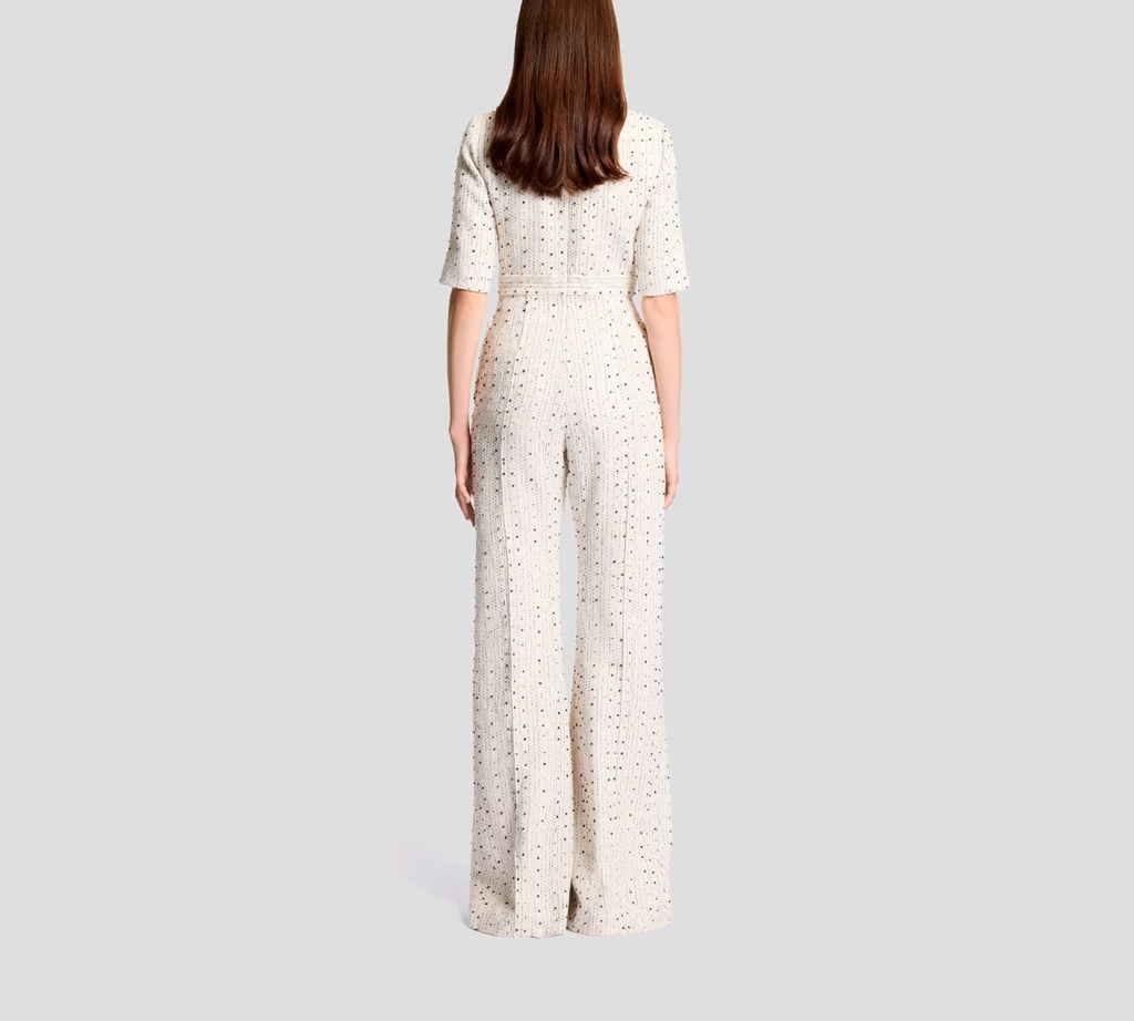 Elie Saab - VESTIDO OFF WHITE CON NEGRO Y BOLSILLOS
