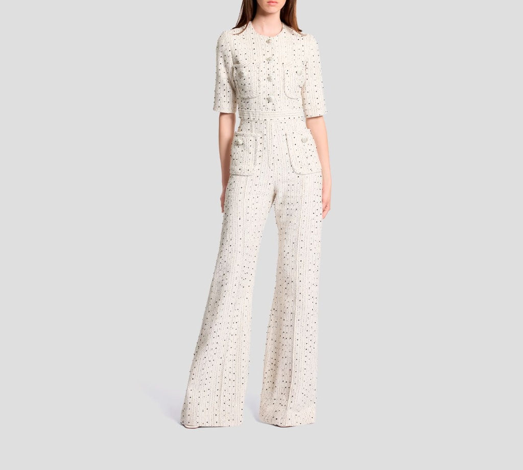Elie Saab - VESTIDO OFF WHITE CON NEGRO Y BOLSILLOS