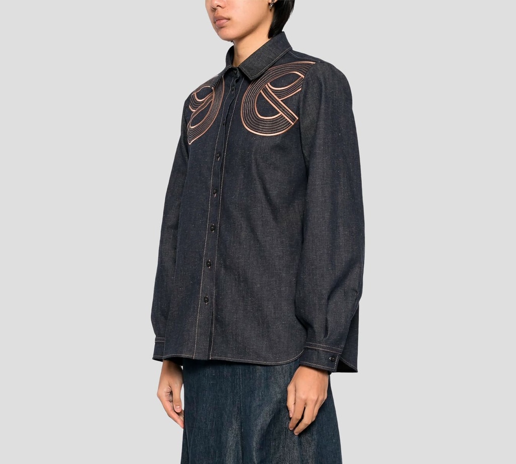 Elie Saab - BLUSA DE JEANS CON DETALLES EN BRONCE