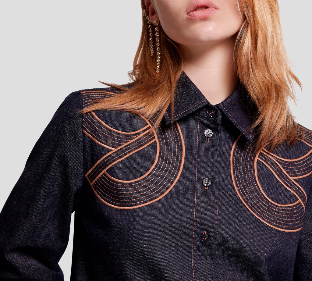 Elie Saab - BLUSA DE JEANS CON DETALLES EN BRONCE
