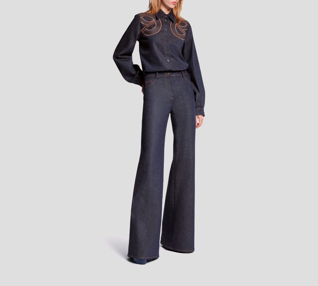 Elie Saab - BLUSA DE JEANS CON DETALLES EN BRONCE