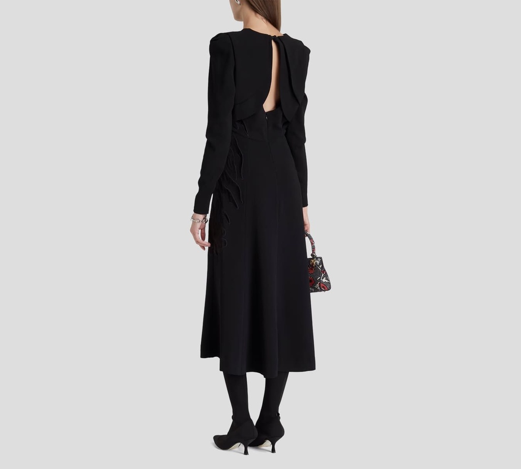 Elie Saab - VESTIDO MIDI CREPE NEGRO