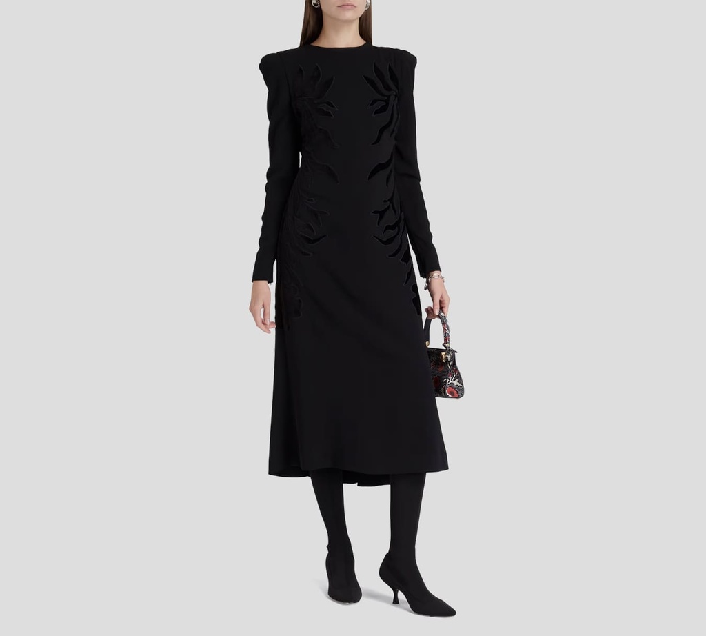Elie Saab - VESTIDO MIDI CREPE NEGRO