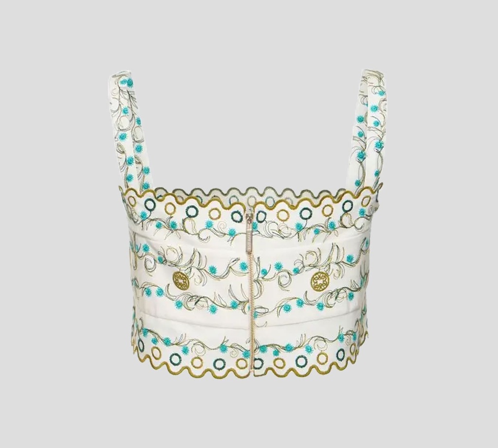 Elie Saab - CROP TOP DE ALGODÓN BORDADO, MULTICOLOR