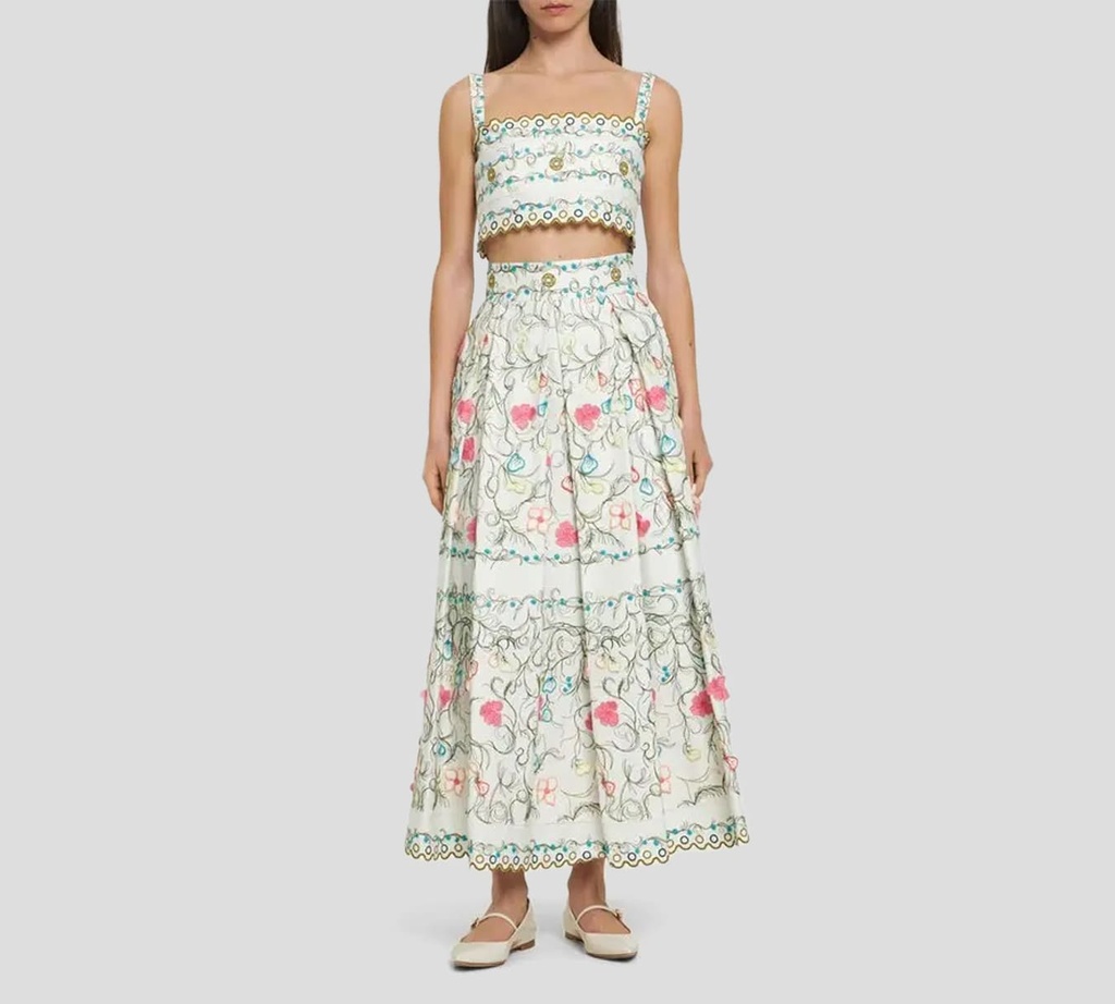 Elie Saab - CROP TOP DE ALGODÓN BORDADO, MULTICOLOR