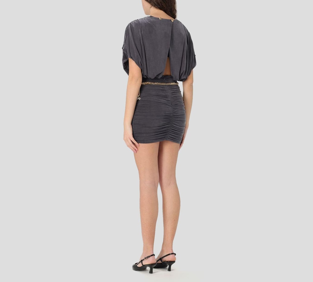 Elisabetta Franchi - VESTIDO GRIS CON CADENA DORADA Y SOSTEN DE ENCAJE