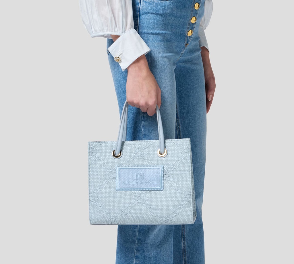 Elisabetta Franchi - CARTERA AZUL CLARO CUADRADA PEQUEÑA TEXTURIZADO
