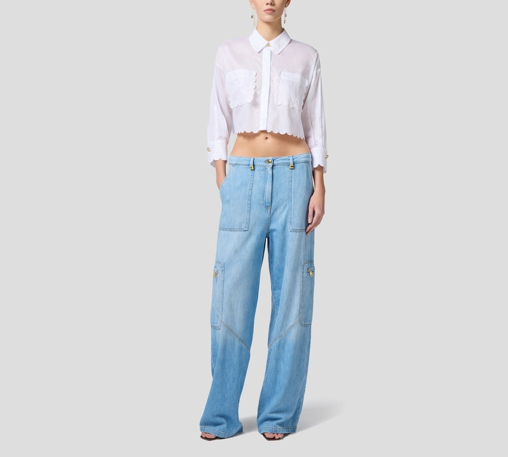 Elisabetta Franchi - BLUSA BLANCA MANGA LARGA TIPO TOP
