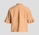 Elie Saab - BLUSA MARRON CON FARALAO EN HOMBROS