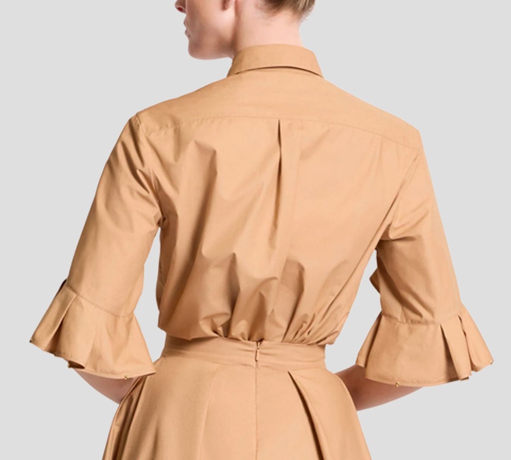 Elie Saab - BLUSA MARRON CON FARALAO EN HOMBROS